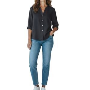 LUNGO L'ARNO Linen Button Up Shirt Women L Blue Classic Timeless Made In Italy